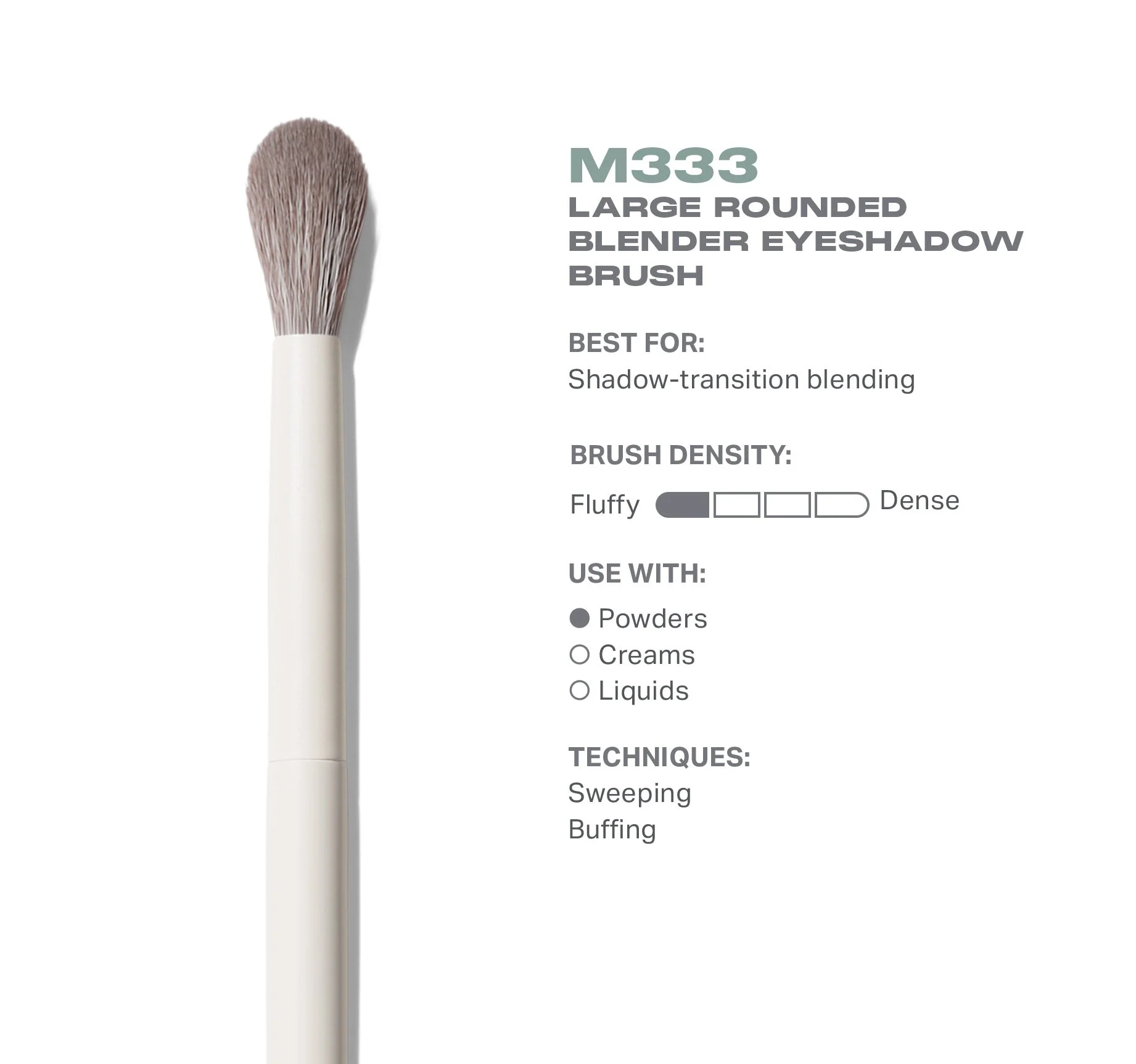 M333 Large Rounded Blender Eyeshadow Brush - Image 3